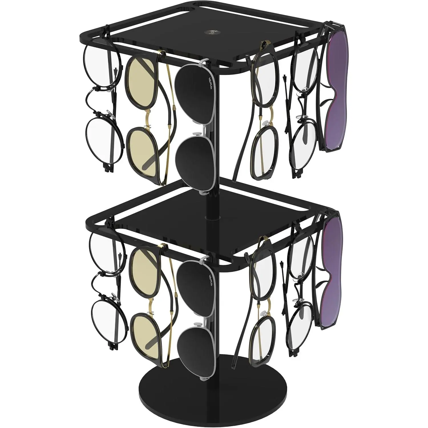 360? Rotating  Sunglasses & Eyeglasses Display Rack - Double-Tier Black Tabletop Organizer for Eyewear
