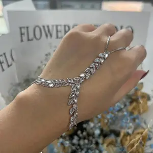 Boho CZ Back Hand Bracelet Fairy Slave Jewelry for Women Palm Cuff Chain Bridal Finger Bracelet Adjustable Wedding