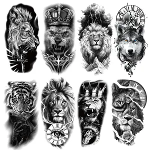 Lions & Wolf Pattern Temporary Tattoo Sticker, 8 Counts/set Long Lasting Fake Hand Tattoo Sticker, Body Art Decoration for Adults Men  & Women, Waterproof Temporary Tattoos