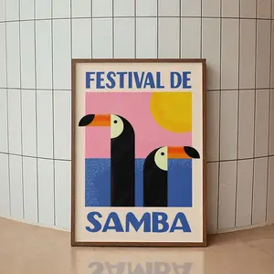 Toucan Tropical Samba Festival Mid Century Modern Wall Art Print D