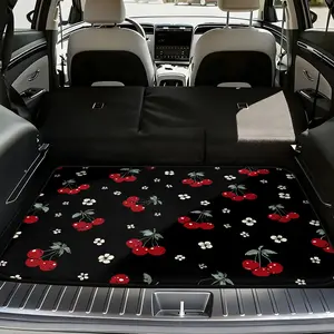 1pc Cherry White Flower Black Graphic Car Cargo Mat, Universal Trunk Liner for SUV, Sedan, or Van, Functional for Family Road Trips, Sports Gear, Outdoor Gear, and Creating a  Look for Your Car, Aesthetic Design | Vehicle Boot Mat, Car Interior Accessory