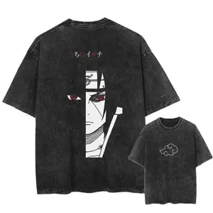 Japanese anime Uchiha Itachi unisex T-shirt, pure cotton, washed retro Harajuku style, loose short sleeved men's top, unisex, holiday giftRAIMENTRY