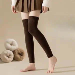 Women's warm and thick acrylic fleece-lined knee-high socks/leg warmers/knee protectors for autumn and winter.
