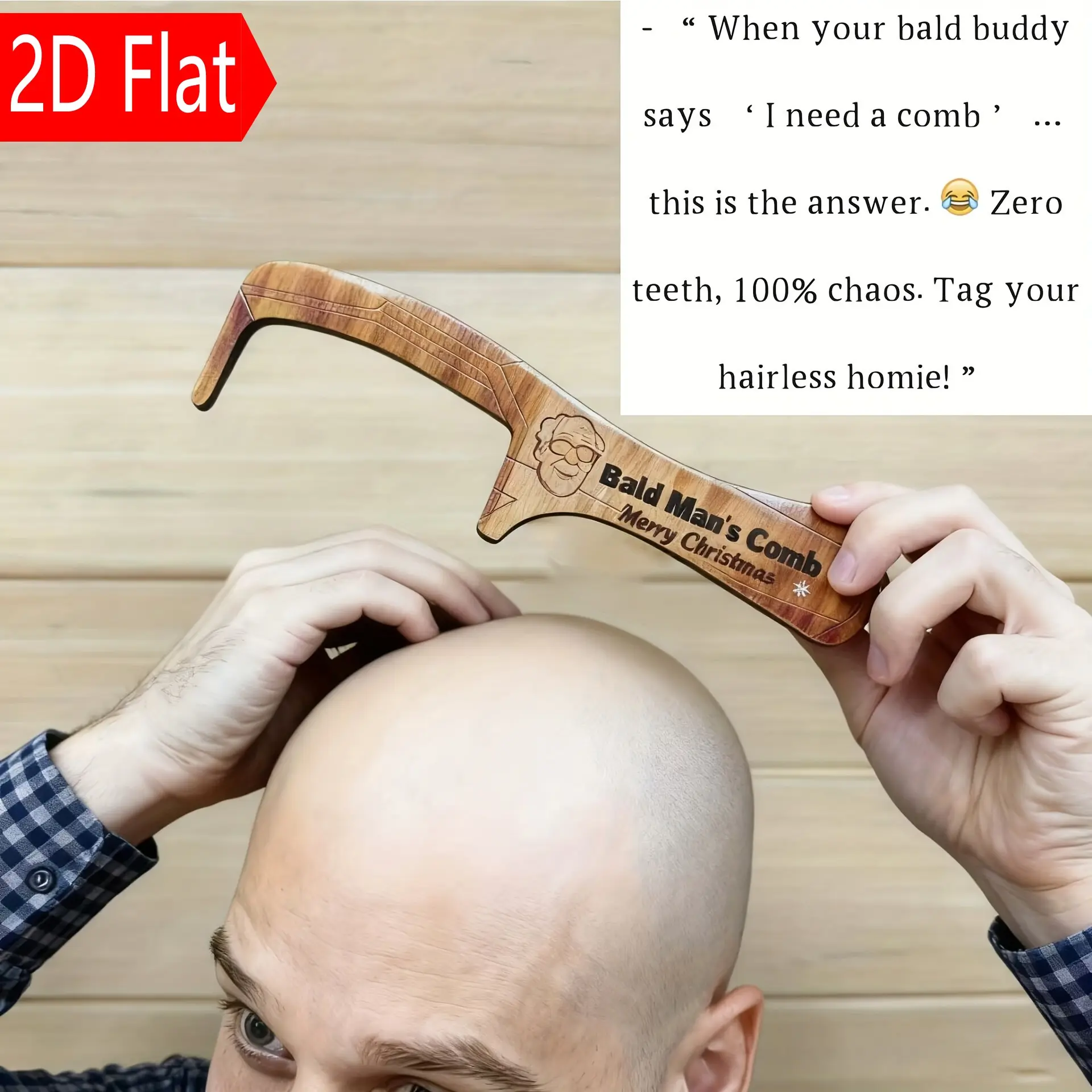 Funny Bald Men Wood Hairbrush Set, Perfect Christmas Prank Gift, Humorous Bald Man Theme, Unique Hairstyle Tool, Ideal for Grandpa and Party Jokes, Hair Styling Comb