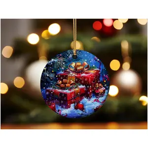 Christmas Gift Ornament - Traditional Holiday Decoration - Ceramic - White - Circle, Star, Heart and Oval