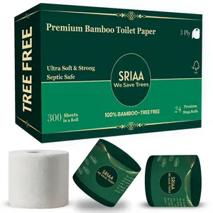 SRIAA 100% Bamboo Tree-Free Toilet Paper – 24 Premium Family Mega  Rolls, 3-Ply, 300 Sheets Per Roll – Ultra Soft & Strong, Plastic-Free Packaging, Septic Safe, FSC Certified – We Save Trees