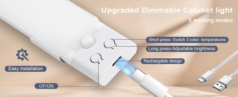 Under Cabinet LED Lights, Motion Sensor Night Light Indoor, 1500mAh USB Rechargeable Lamp, Self Adhesive Wireless Stick-On Light for Closet, Kitchen, Stair, Wardrobe, Hallway, Bedroom and Laundry Room