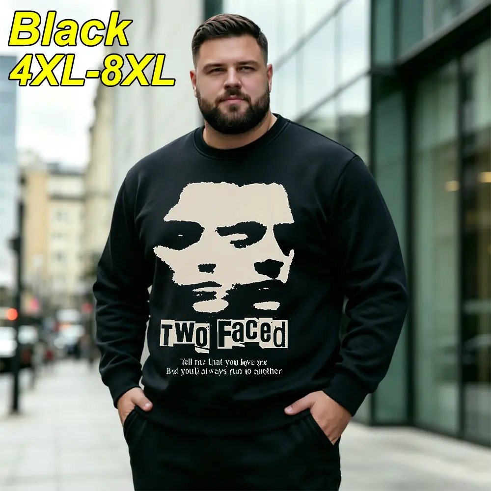 【4XL 8XL】All season men’s sweatshirt with high elasticity, ultra large sizes, comfortable and breathable, printed crew neck, long sleeves, loose casual fit, solid color long sleeve sweatshirt for men—suitable for home sleepwear, commuting, sports/fitness,