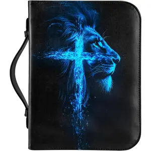 Cover,  Carrying Book Case for Men Women,Protective Church Organizer Holder Bag with with Handle and Zippered Pocket, Christian  for Girls Boy and Men(Blue Lion, XL)