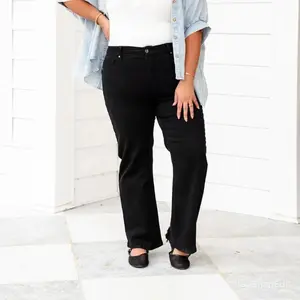 Wonmen's Risen She's a Ten High Rise Black Tummy Control Elastic Waistband Cropped Straight Leg Jeans Fashion Womenswear