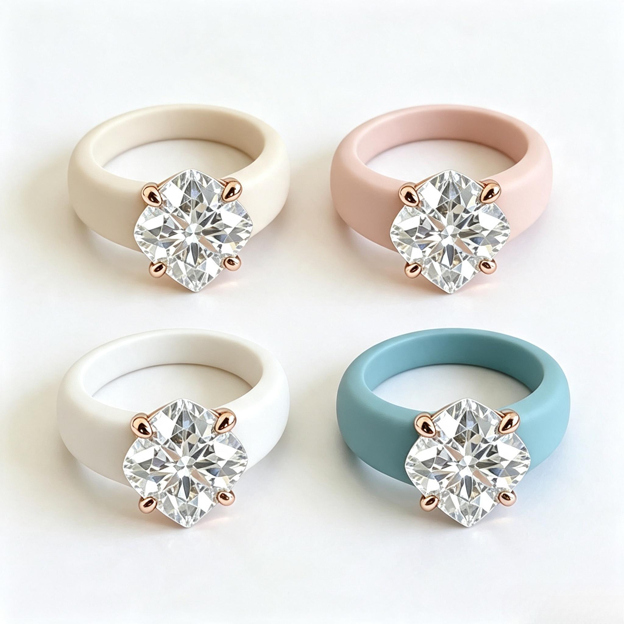 Women's Luxury Square Crystal Silicone Ring - Soft Band Ring with Sparkling Gem, Minimalist Costume Jewelry Accessory