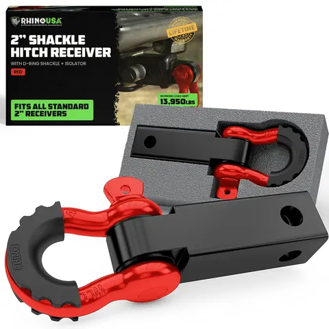 Rhino USA Shackle Hitch Receiver (Fits 2" Receivers Hitches) Connect Your Rhino Tow Strap for Vehicle Recovery for Trucks, Jeep, Toyota