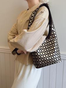 fashionable studded decorated shoulder bag, ladies purse, casual versatile underarm bag for women, trendy all-match commuter bag for daily used