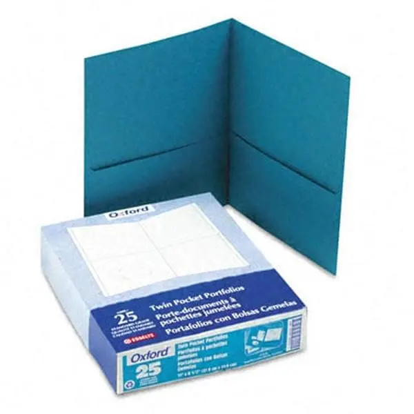 Esselte Pendaflex 57555 Twin-Pocket Portfolio, Embossed Faux Leather Grain Paper, Teal, Die-Cut Business Card Holder, Holds 100 Letter Size Sheets, 25-Count Box