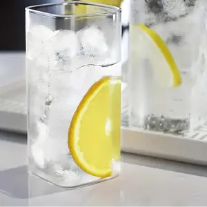 Set of 6 Square Crystal Glass Cups – Borosilicate Drinkware in 3 Sizes