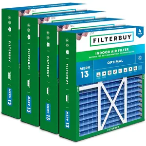 Filterbuy 22x24x5 Air Filter (4-Pack), Pleated MERV 13 Optimal Defense HVAC AC Furnace Air Filters for Amana, Goodman, and Five Seasons
