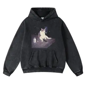 FUNNY CAT Hoodie Unisex Vintage High-Quality Crew Neck oversized loose Fit Cotton Fabric Casual Comfort Windproof Warm Funny Long Sleeve Sweatshirt Fashion for Men and Women Top Daily Wear 102003