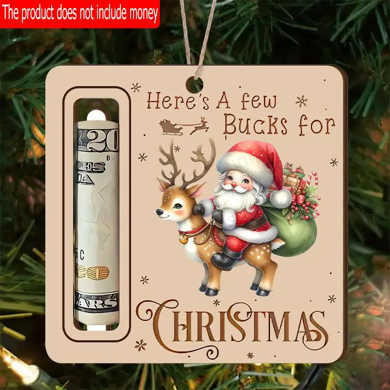 Christmas Money Holder Ornament without Cash, 1 Count Reindeer & Santa Claus Pattern Wooden Hanging Ornament, Festival Party Supplies for Christmas Tr