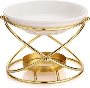 European Metal Oil Burner Wax Warmer, Delicate Romantic Ceramic Tealight Candle Holder Oil Burner,  Warmer  Wax Candle Tart Burner Warmer Diffuser for  Bedroom Decor