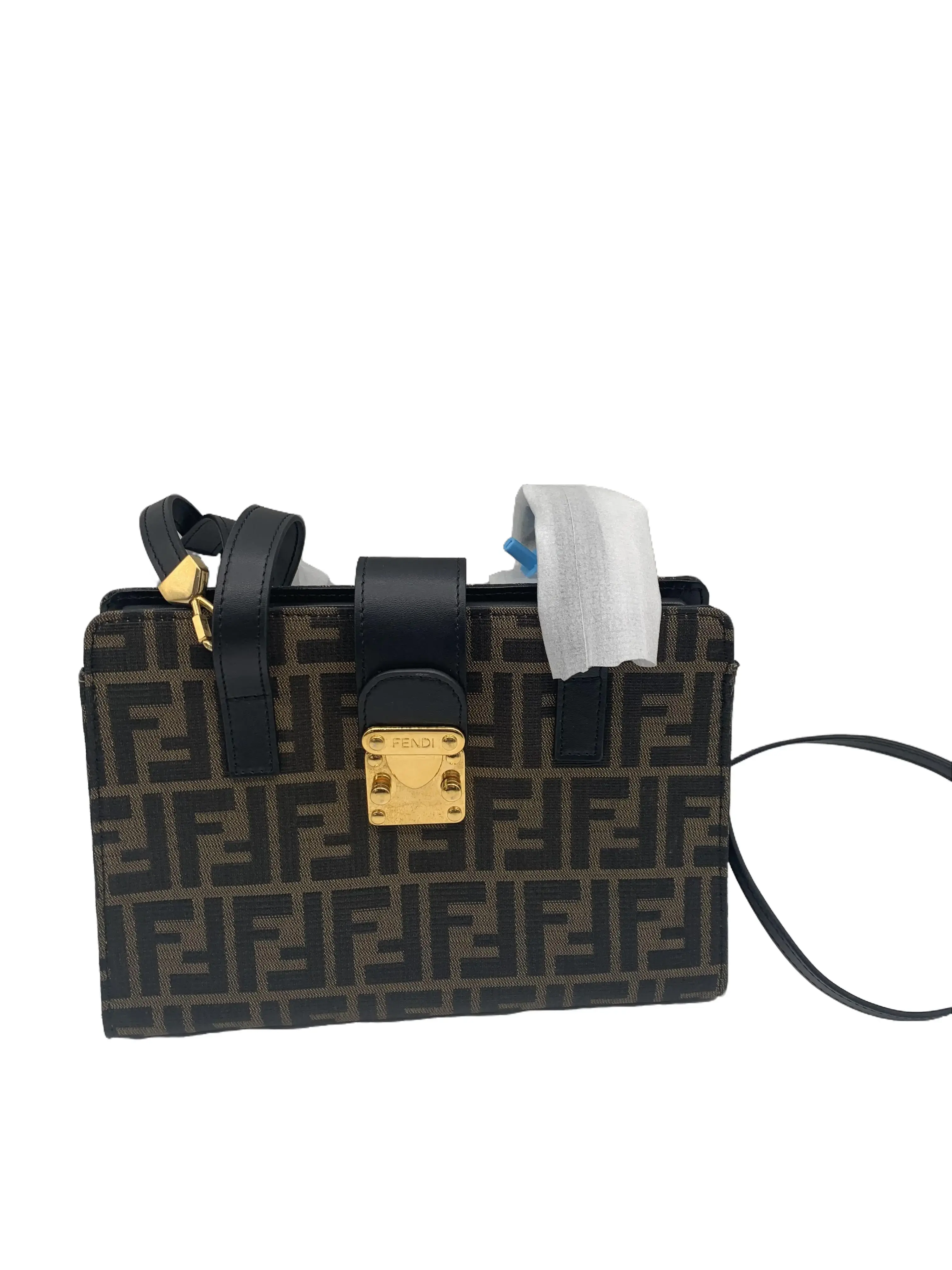 Pre-owned FENDI FF Monogram Mini Square Lock Handbag With Crossbody Strap/wj04227822/7822