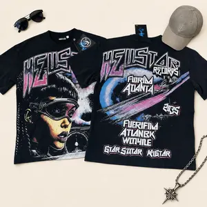 Hell Star Graphic T Shirt Pure Cotton Streetwear Y2K Summer Daily Casual Party Festival Outfit Urban Hip Hop Harajuku Viral Trend TikTok Fashion Vintage Washed Aesthetic Street Style Oversized Men Women Couples Unisex Trendy Top