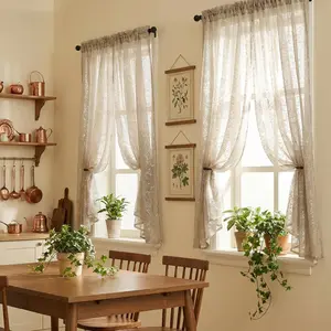 Curtain Club 4 Panels 52x63inch Foil Prined Entamin Sheer Curtains Silver Sheet Curtains, Suitable For Various Room Types Such As Kitchen And Living Room FT5001,Sheer,Woven,Rod,Pocket,Curtains