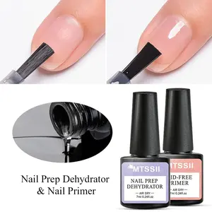 MTSSII 2pcs Function Gel Nail Polish Set, 7ml Nail Primer & Prep Dehydrator Gel, Long-Lasting, Unscented, Nail Polish for Soak Off LED Manicure Tips, Air Dry Superior Bonding Primer for Acrylic Powder Nail Supplies Set