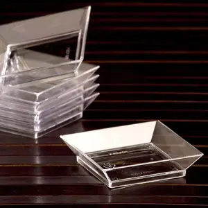 10-Pack Plastic Tapas Plates 4" Sleek Square Design Clear - Disposable Appetizer and Dessert Plates