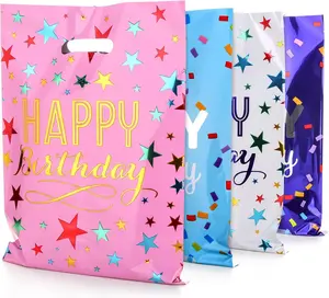 6.7 * 9.8inch Happy Birthday Party Favor Bags 40 PCS, Plastic Goodies Loot Gift Bags Bulk for Kids Baby Girls & Boys Birthday Party Supples