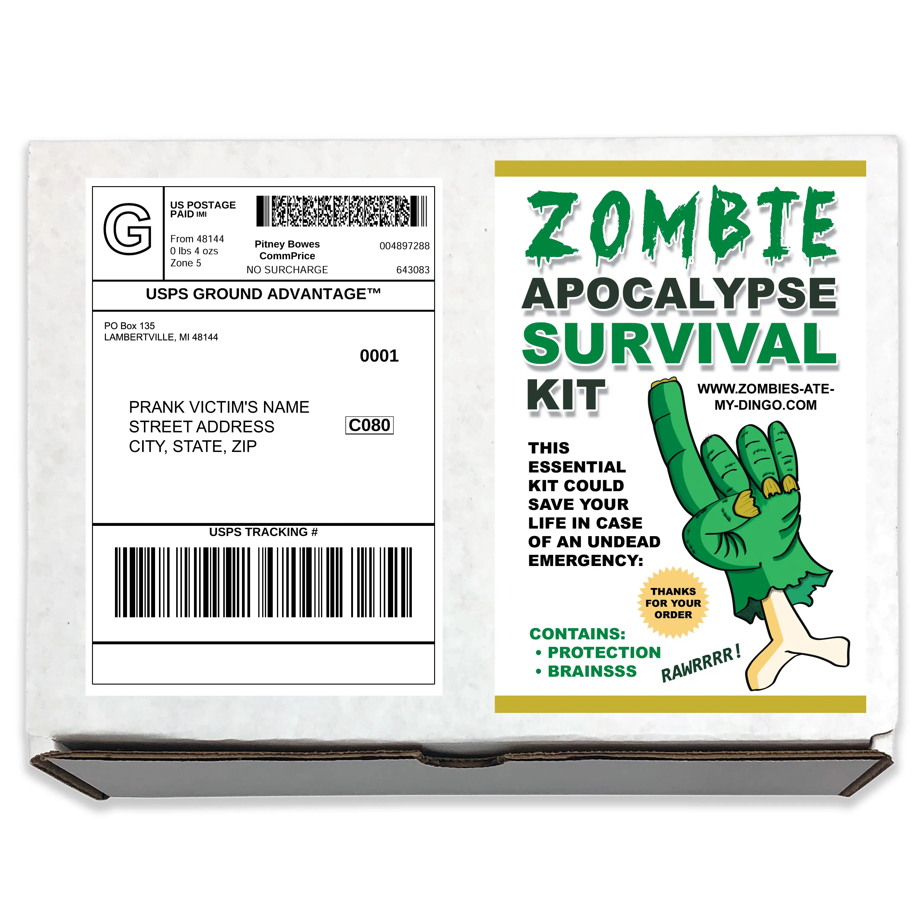 Prank Mail Zombie Apocalypse Gag Box Sent Directly to your Recipient - 100% Anonymously!