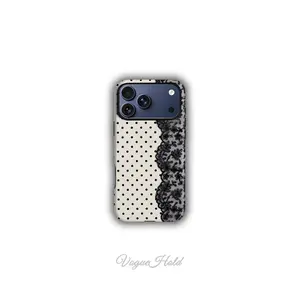 Black Polka Dot Lace Print Pattern Phone Case | Military-grade Shockproof Protection, Compatible with iPhone 17 Pro Max 16 15 14 13 12 11 X Plus/Pro & Samsung Galaxy | Affordable Tough Anxiety Phone Case for Girls