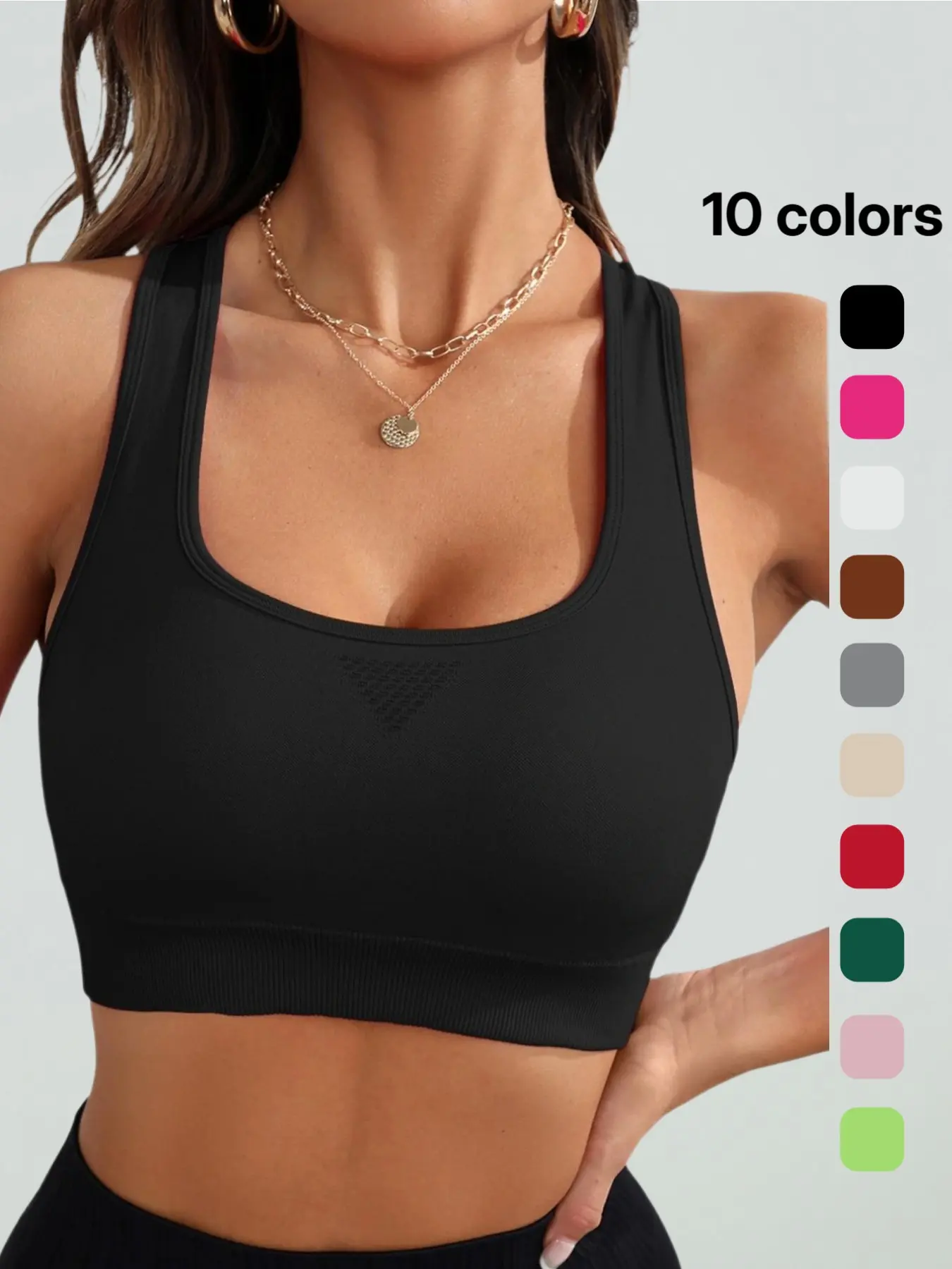 Women's Solid Sports Vest, Sporty High-Stretch Detachable Pad Crop Tank Top, Women's Sport & Outdoor Clothing for Summer, Sports Top for Yoga Gym Fitness, Fitness Training Top, Fitness Apparel, Activewear Clothes, Stretchy Workout Top
