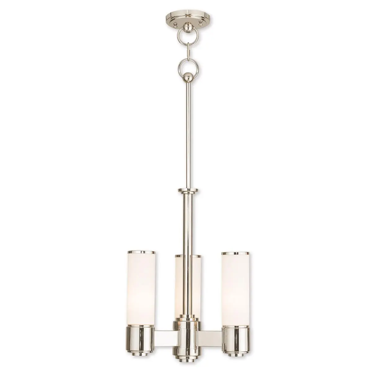 3 Light Polished Nickel Mini Chandelier with Hand Blown Satin Opal White Glass Shade