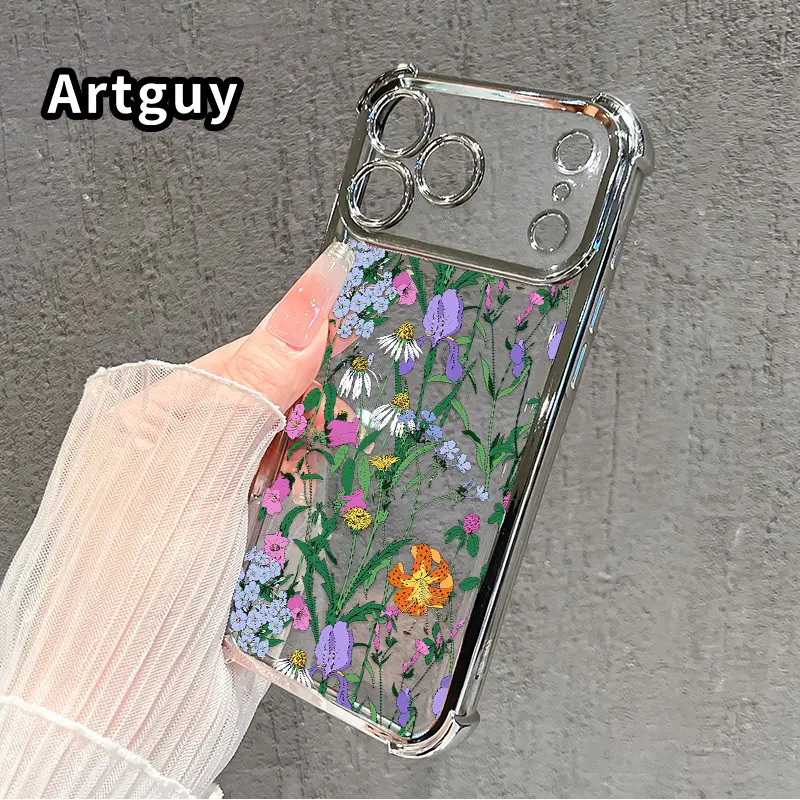 Floral Symphony Tapestry Pattern Phone Case for iPhone 17 Pro Max 16 15 Plus Air 14 13 12 11 E Four Corners Air Cushion Anti-drop Silicone Shockproof Cellphone Cover