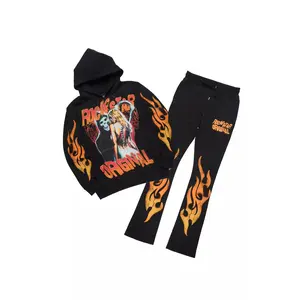 Zo Black Hoodie/Stacked Pant Track Set
