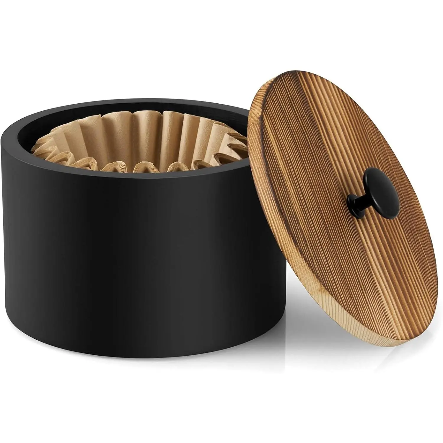 Coffee Filter Holder, Wood Filter Storage Container for Counter, Coffee Bar Accessories for Home Decor, Black
