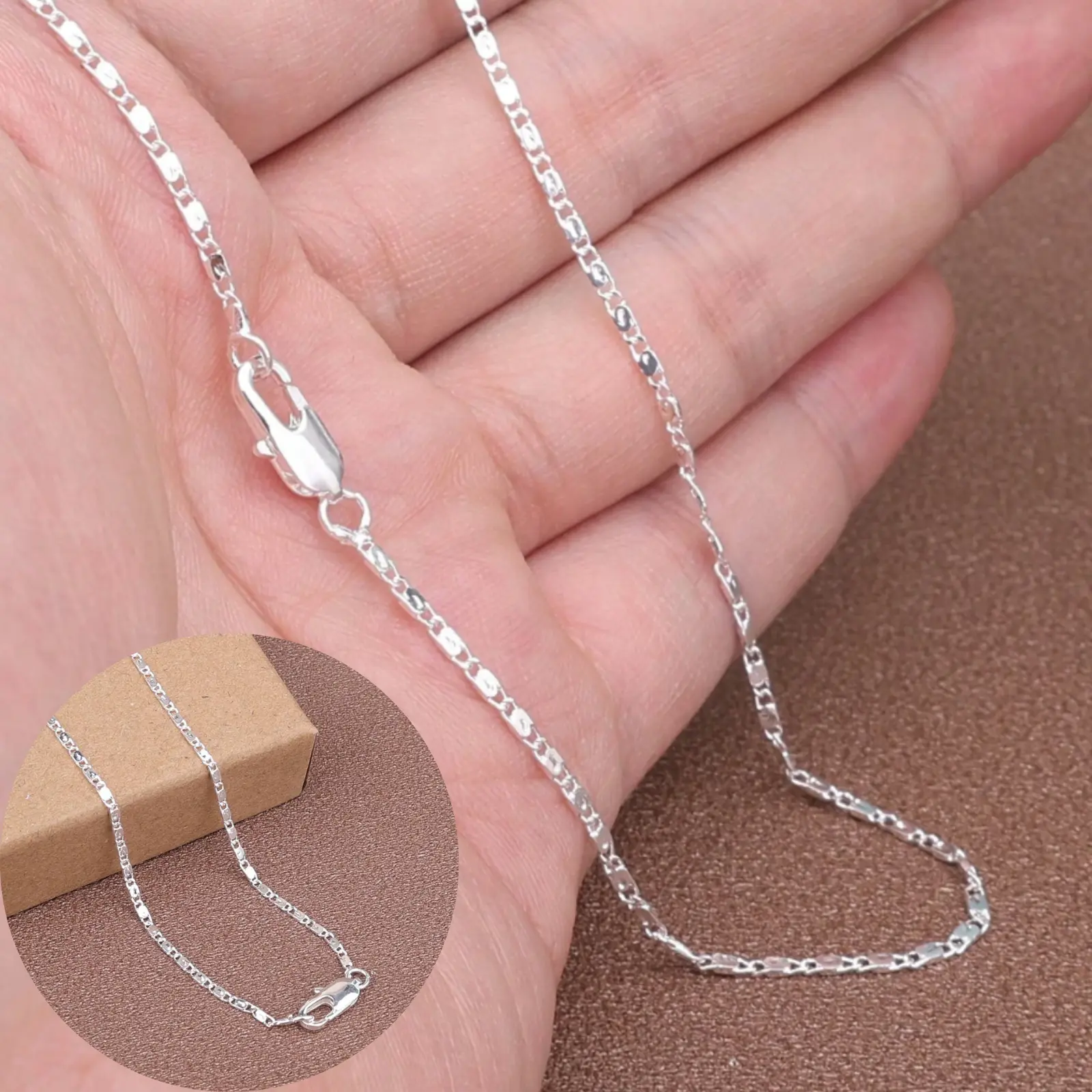 High-quality 925 sterling silver plated chain, 2mm wide, 16-30 inches long, for women, suitable for everyday wear, weddings, parties, and as a gift