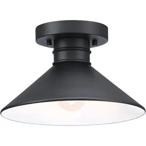 6112900 Watts Creek 11 Inch Rustic/Arts & Crafts One-Light Outdoor Semi Flush Mount Ceiling Light, Dark Sky Friendly, Textured Black Finish