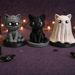 Gothic 3D Printed Miniature Cat Figurines - Mummy, Ghost, Black Cat Styles, Desk & Home Decor Miniture Figurines