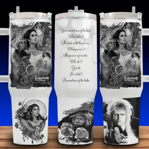 40oz The Labyrinth 80s Movie Fantasy Jareth Goblin King and Sarah Williams Cup Mug Tumbler Stainless Steel Double Insulated Modern Drinkware with Lid & Straw for Fantasy Movie Fans