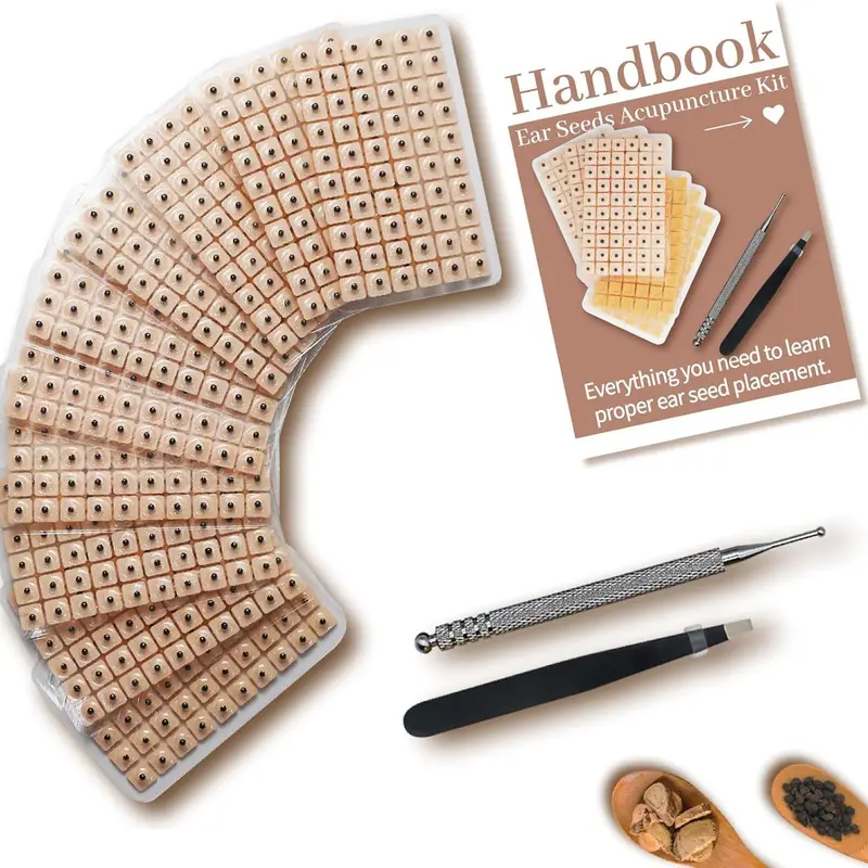 Mother Day Gift 600 Pcs Ear Seeds Kit – Natural Vaccaria Seeds for Auricular Acupressure – Complete Reflexology Set with Acupuncture Pen, Tweezers & Ear Chart – Non-Invasive Self-Adhesive Beads for Wellness
