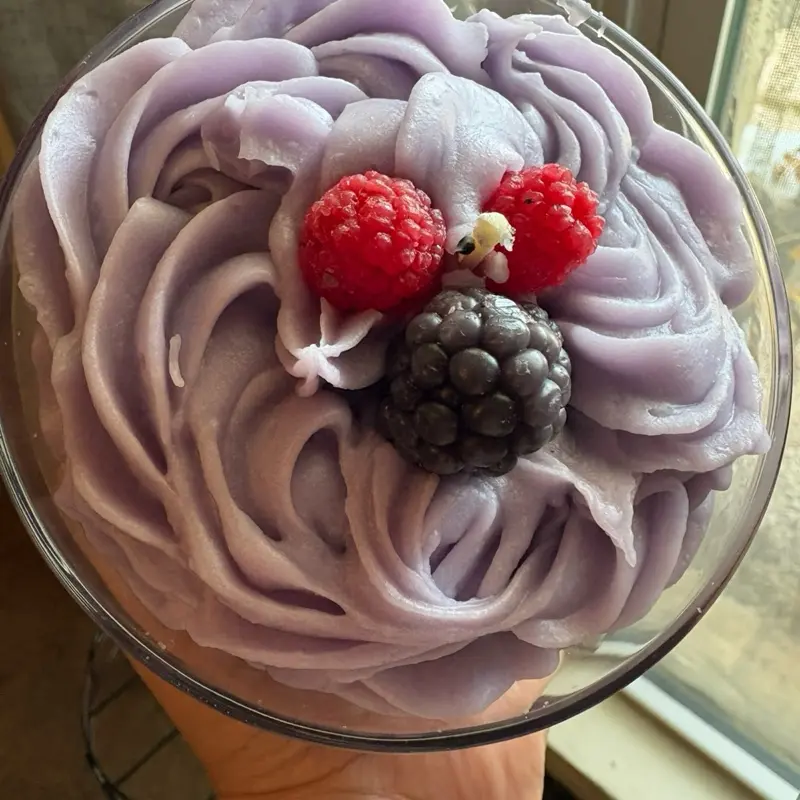BlackBerry Vanilla Mousse Cake Candle, Fresh Frozen Dessert for Sweet Treat Lovers