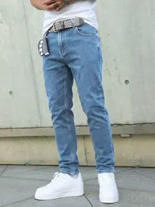 Men's Classic Washed Blue Loose Straight Leg Jeans, American Vintage High Street Commuter Casual Long Pants, All Seasons Slim-Fitting