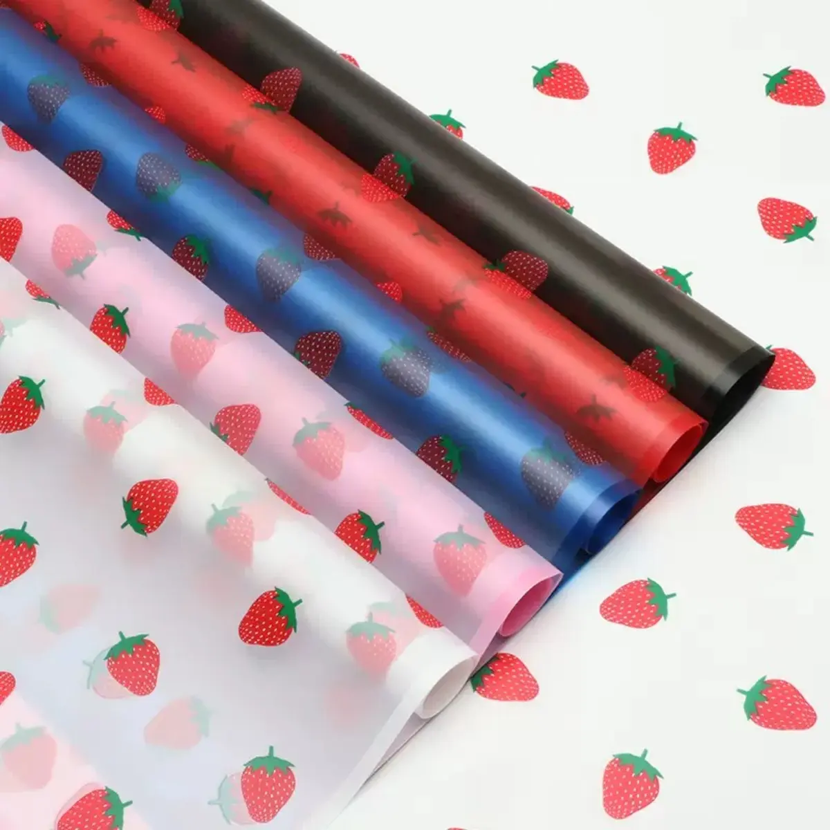 20 pieces of strawberry fruit themed flower wrapping paper, multiple colors, using matte treatment, holiday party, waterproof semi transparent rose shop Korean style bouquet wrappers, Gift wrapping supplies