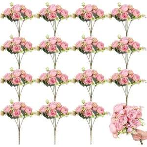 16 Bundles Artificial Peonies Realistic Flowers with Stems Bouquet Peonies for Table Centerpieces Wedding Decoration Bridal Floral Arrangement (Light Pink)