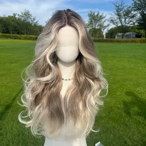 SMILCO/Gray highlights white center bangs Middle Part  | Long Curly Hair  | 26 inch  | Daily Style For Women Hair | Synthetic Lace Front Wigs | Wig | #Summervibes SM9229