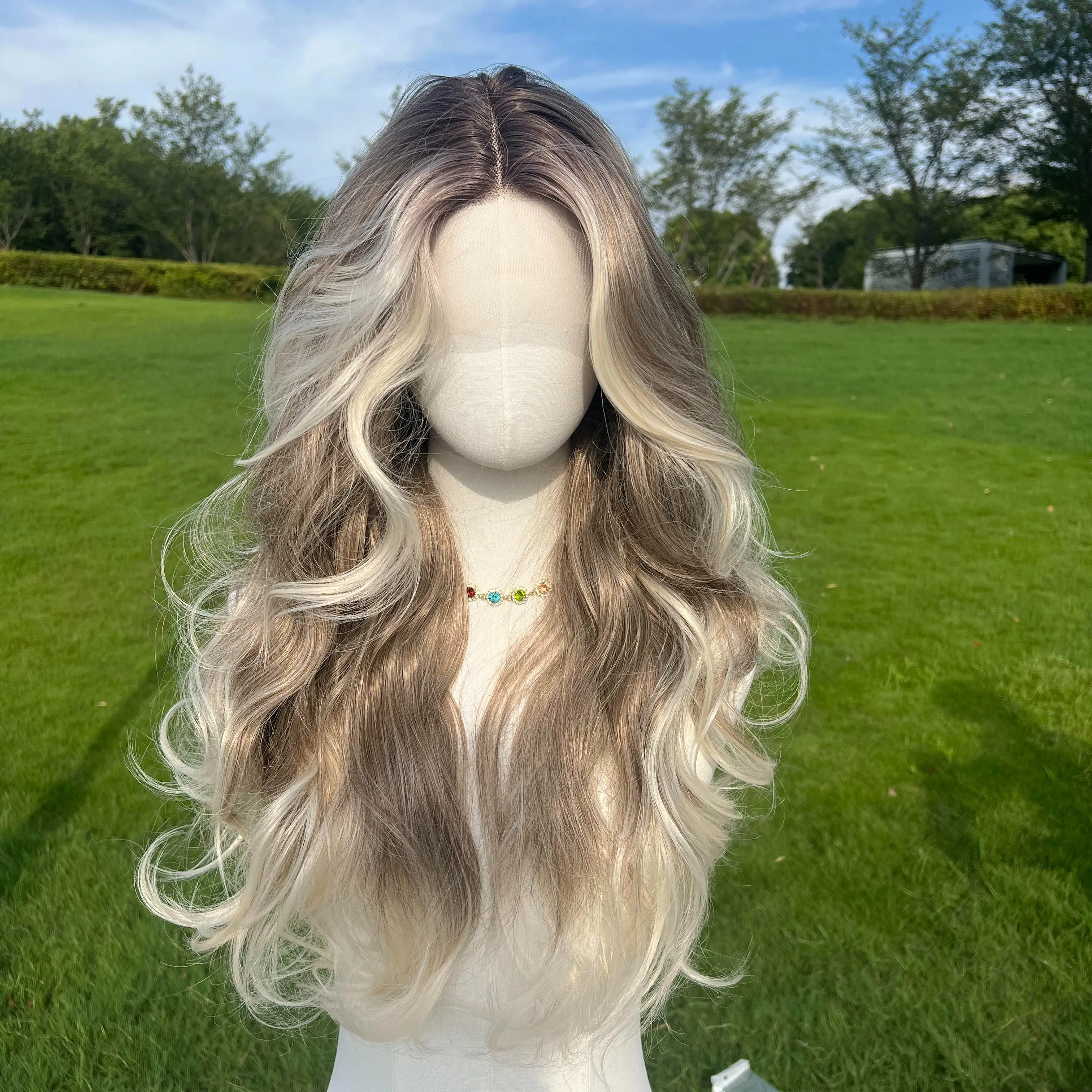 SMILCO/Gray highlights white center bangs Middle Part  | Long Curly Hair  | 26 inch  | Daily Style For Women Hair | Synthetic Lace Front Wigs | Wig | #Summervibes SM9229