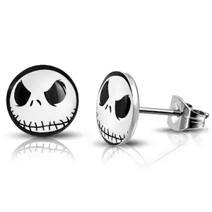 Stainless Steel Jack Round Circle Button Stud Earrings