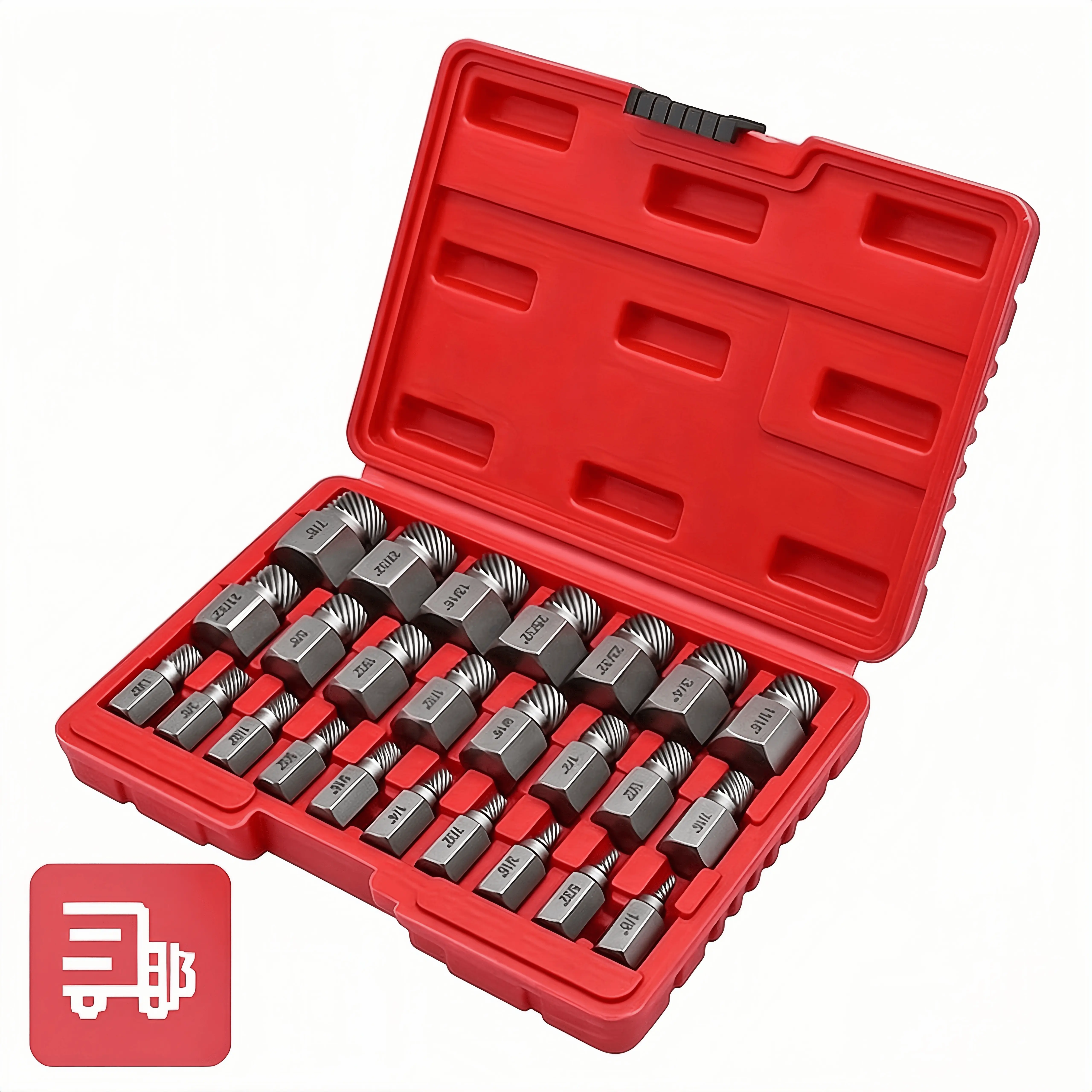 25PCS Heavy-Duty CR-MO Chrome Molybdenum Alloy Steel Screw Extractor Set, Multi-Spline Easy-Out Sockets for Removing Broken Studs Bolts, Hardware Storage Case Included