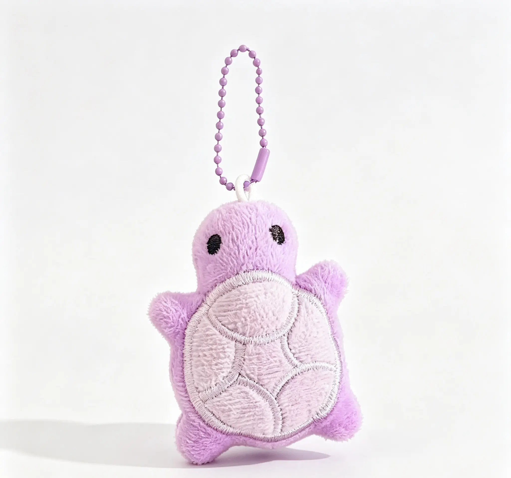 Cute Turtle‑Style Bag Charm | Soft‑textured Accessory With Purple Bead Chain & Shell Embroidery
